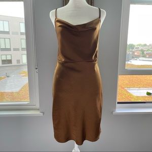 Altar’d State Toffee Satin Cowl Neck Slip Dress